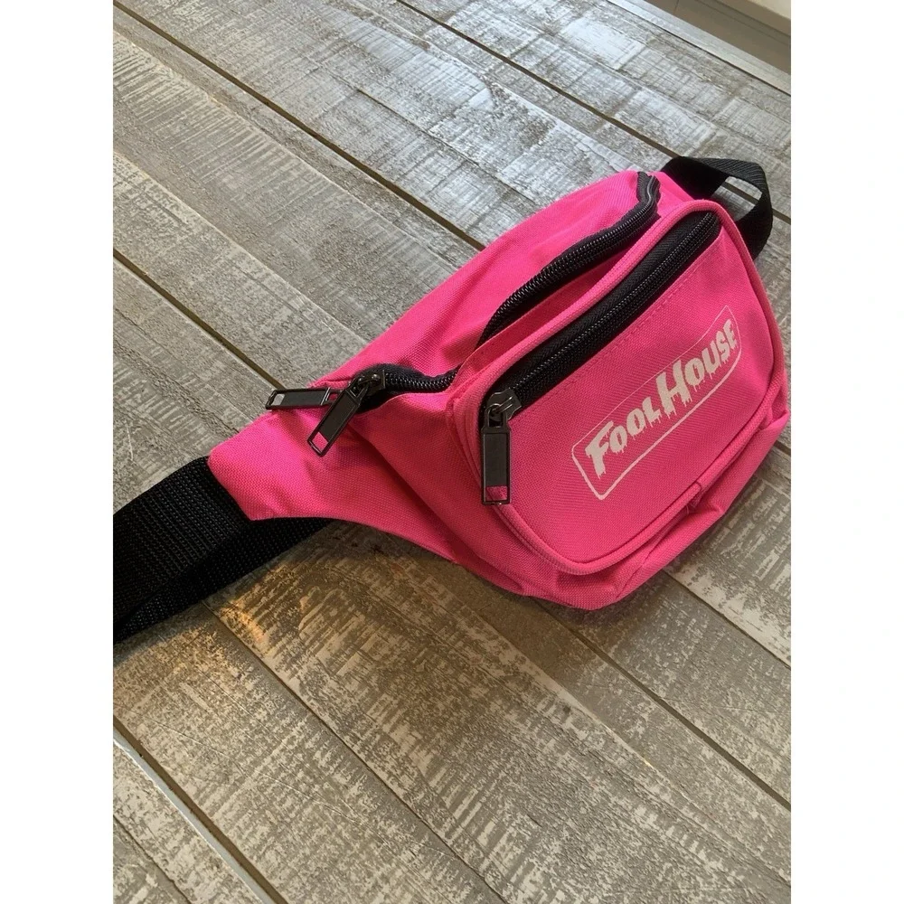 Vintage Pink Neon Retro Logo Design‎ Fanny Pack Nylon 90s Adjustable Fool House